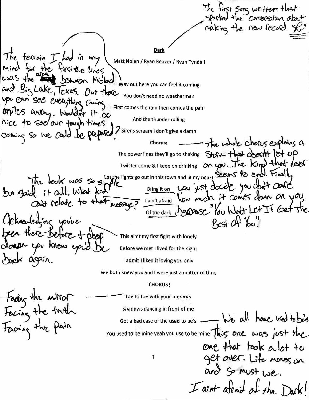 Hand Annotated Lyrics: Ryan Beaver's "Dark" - The Shotgun Seat