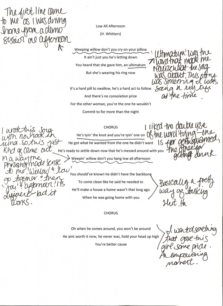 Hailey Whiiters - Low All Afternoon hand annotated lyrics